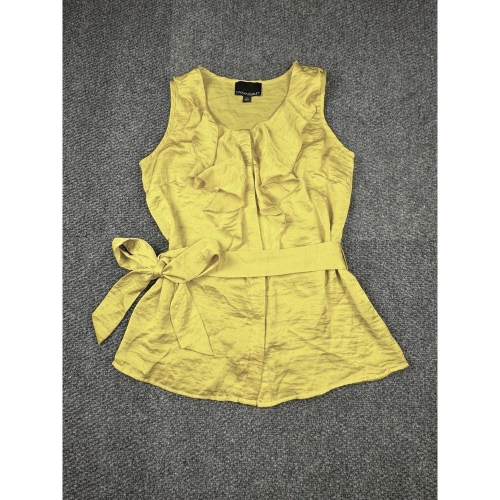Cynthia Rowley Women's Yellow Ruffle Details Belted Modern‎ Blouse Top S Classic